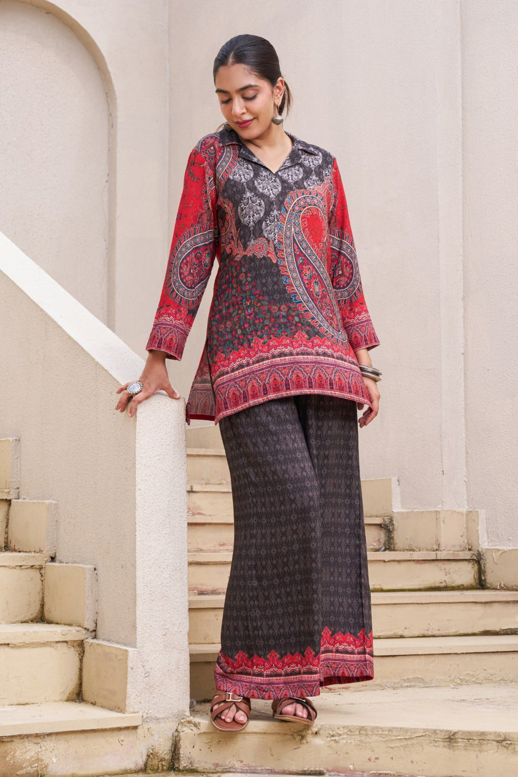 Kabool charcoal printed Co-ord set-AL