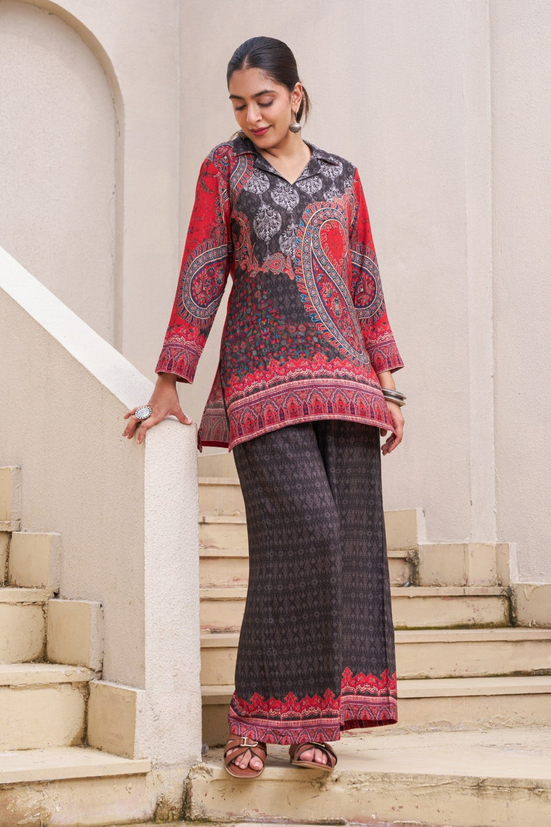 Kabool charcoal printed Co-ord set-AL