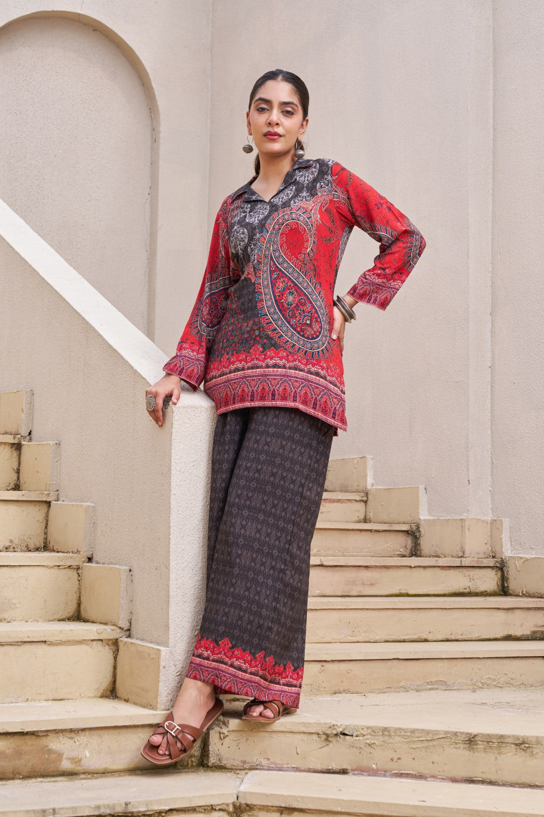 Kabool charcoal printed Co-ord set-AL