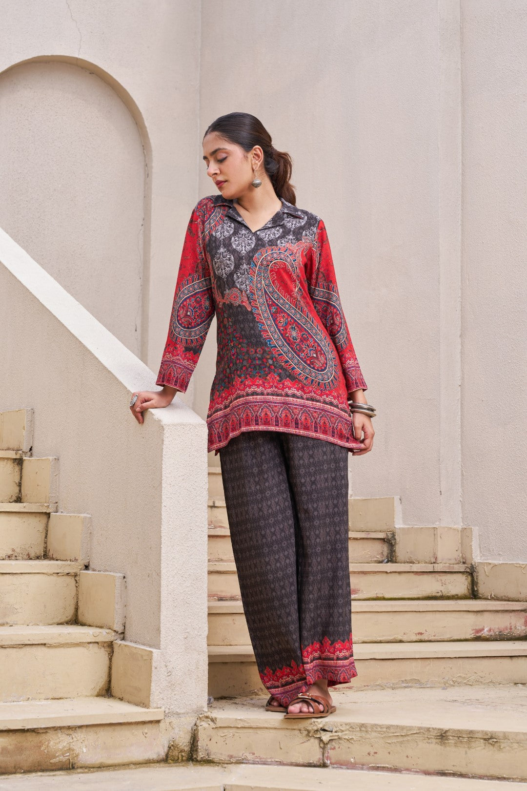 Kabool charcoal printed Co-ord set-AL