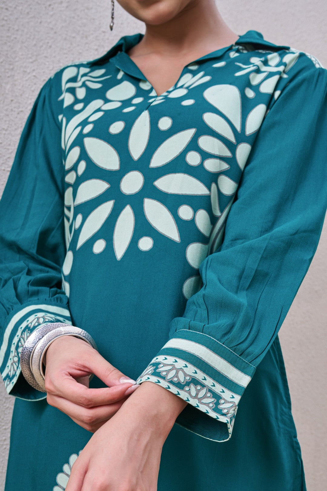 Kabool Teal printed cotton co-ord set-AL