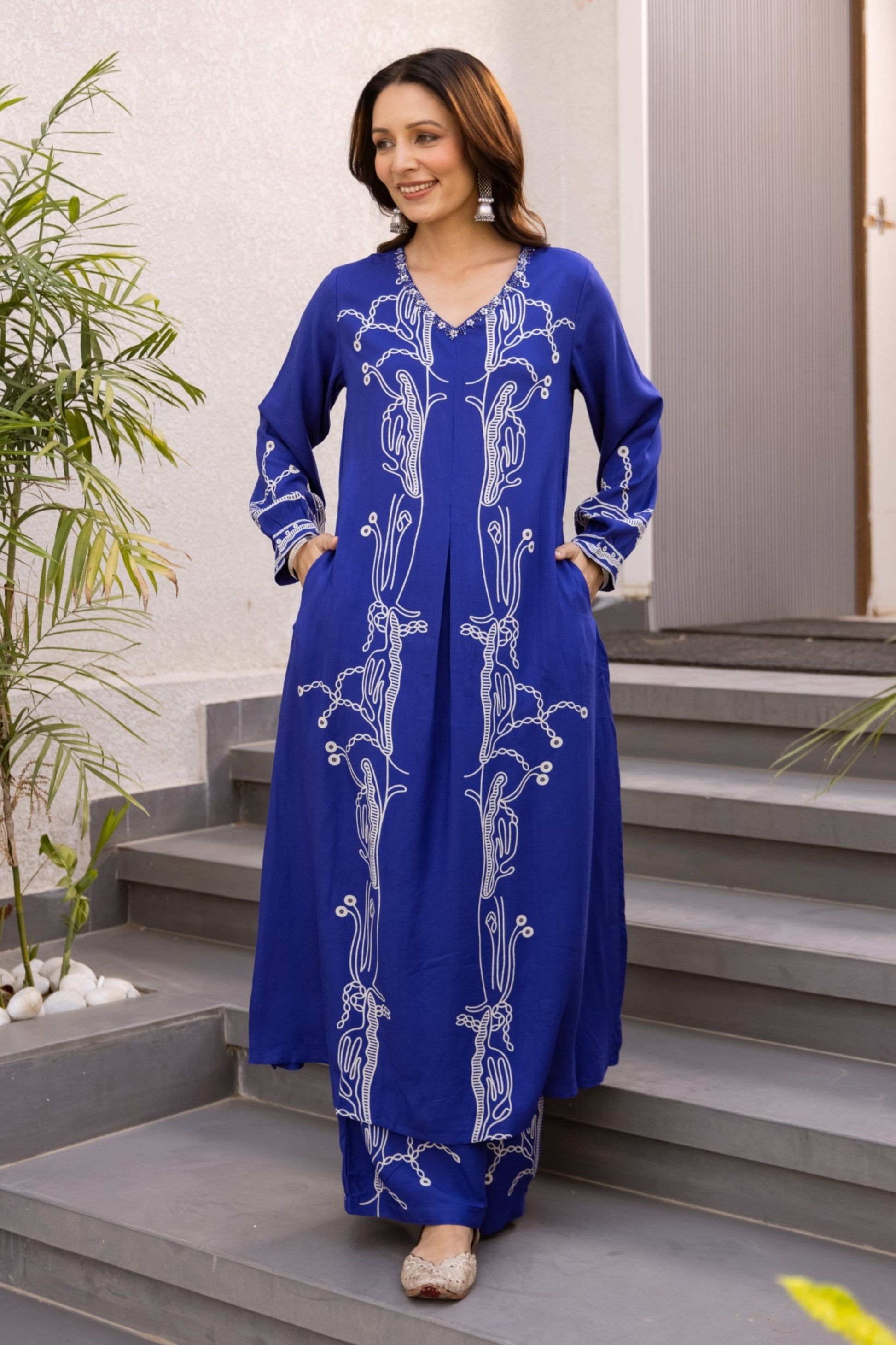 Kabool Hibis Printed Kurta Pant Set-AL