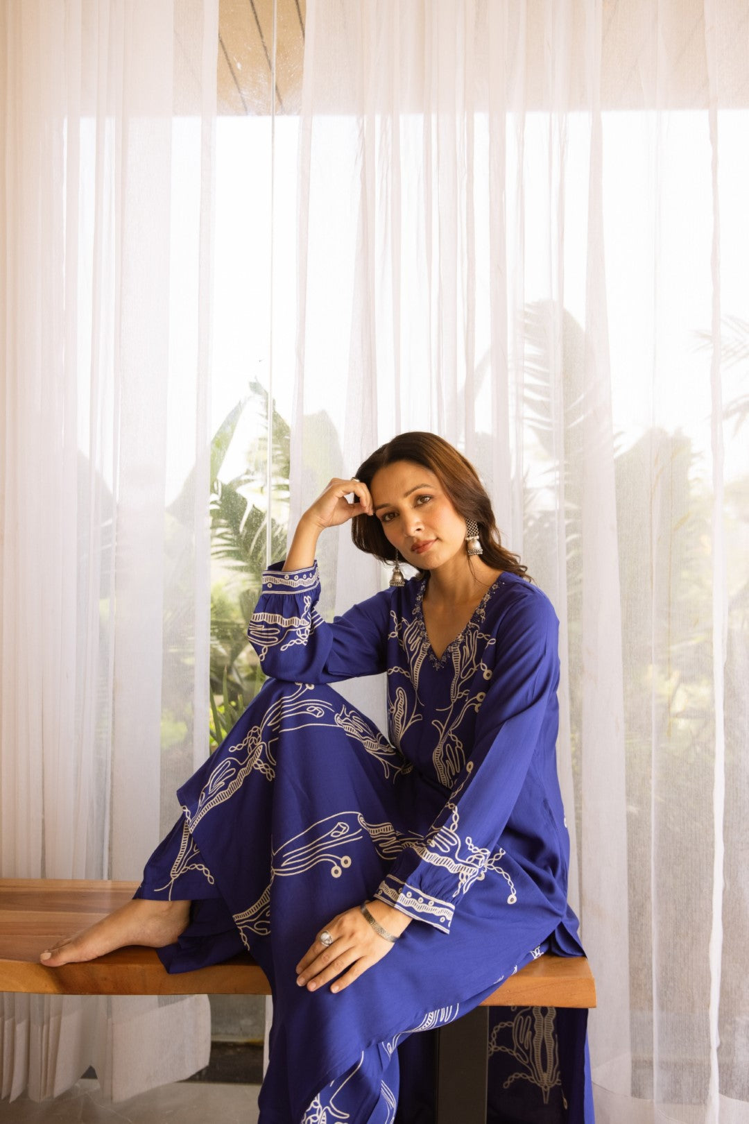 Kabool Hibis Printed Kurta Pant Set-AL