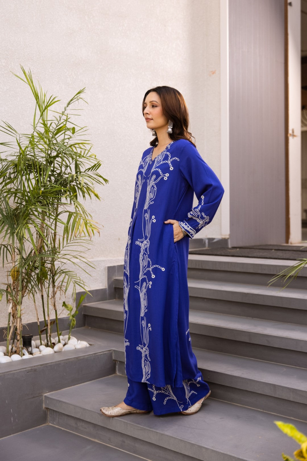Kabool Hibis Printed Kurta Pant Set-AL