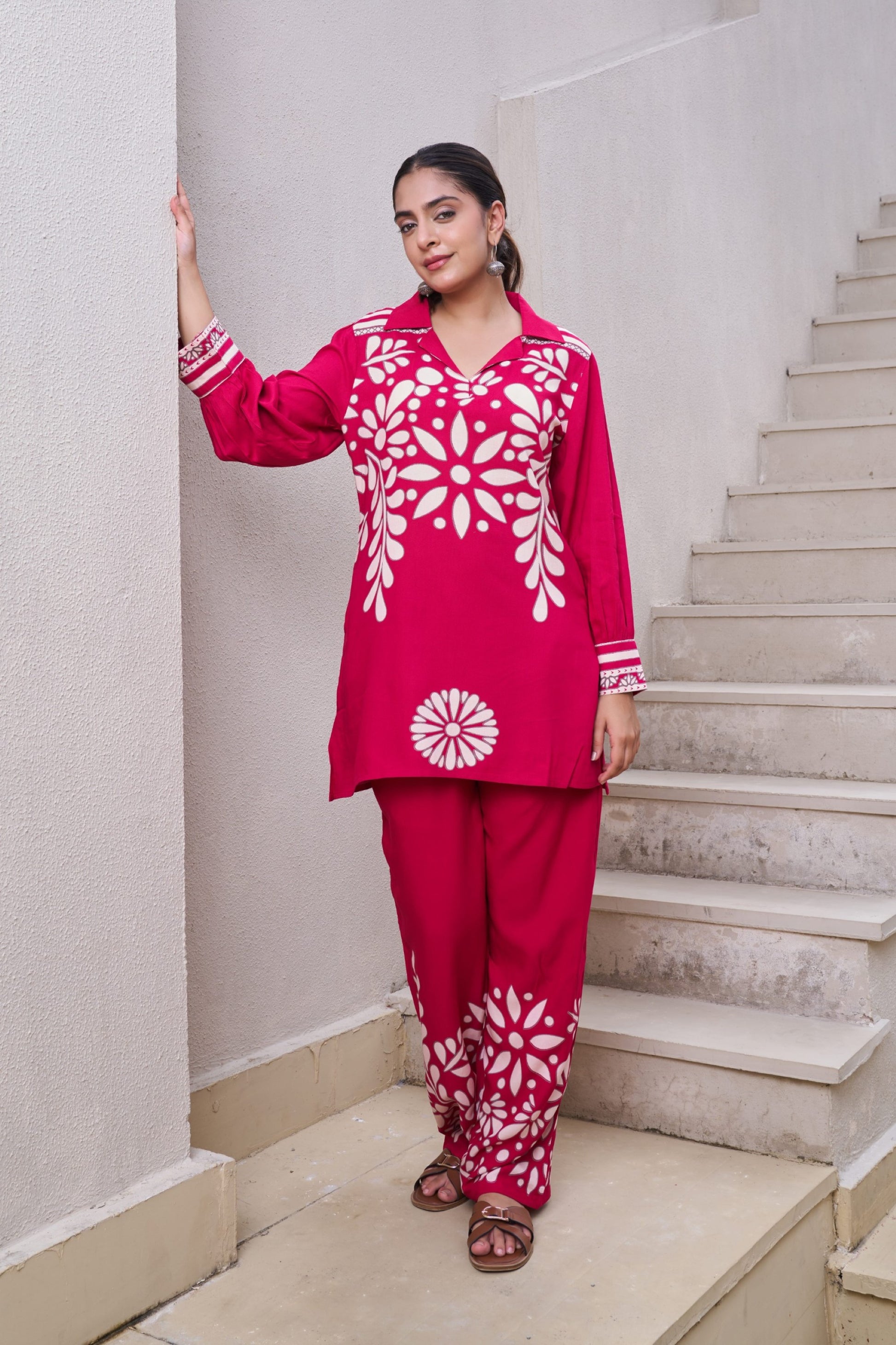 Kabool Cerise printed Co-ord set-AL
