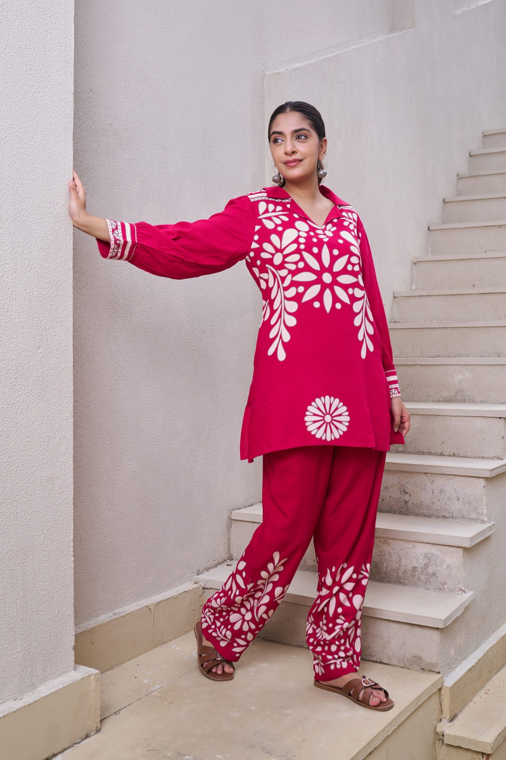 Kabool Cerise printed Co-ord set-AL