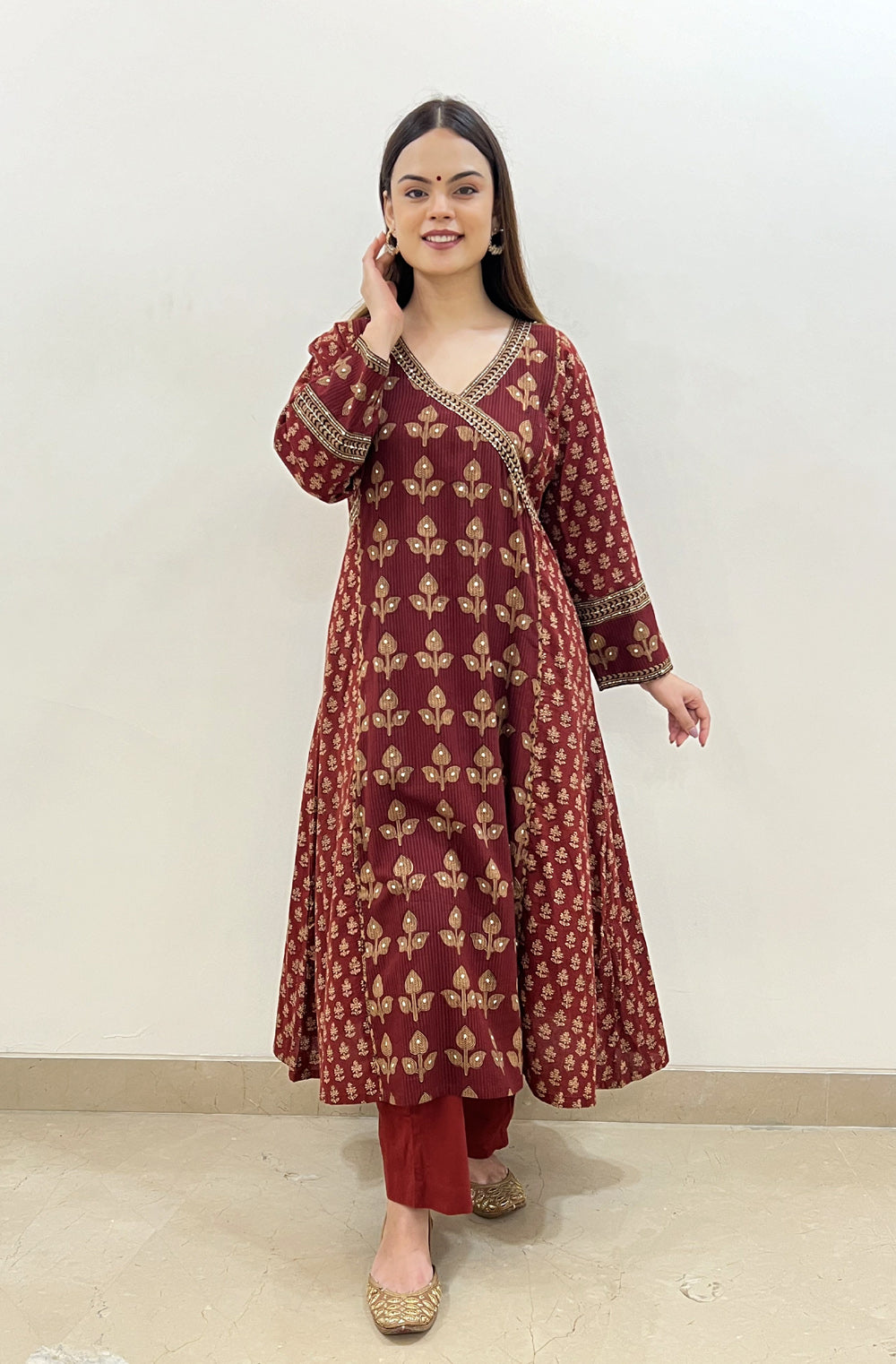 Red Bagh Angrakha Style Kurta