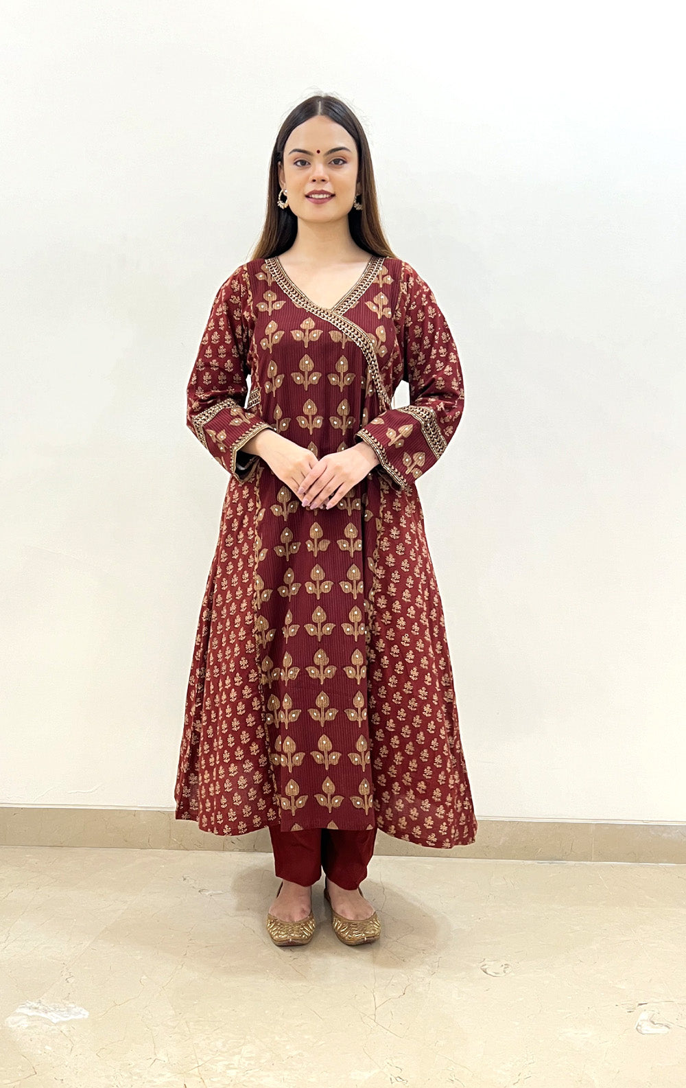 Red Bagh Angrakha Style Kurta