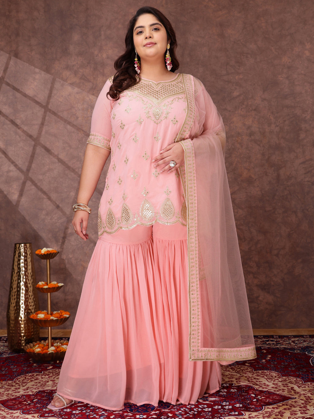 Women Ethnic Motifs Embroidered Regular Kurta & Sharara With Dupatta - ID