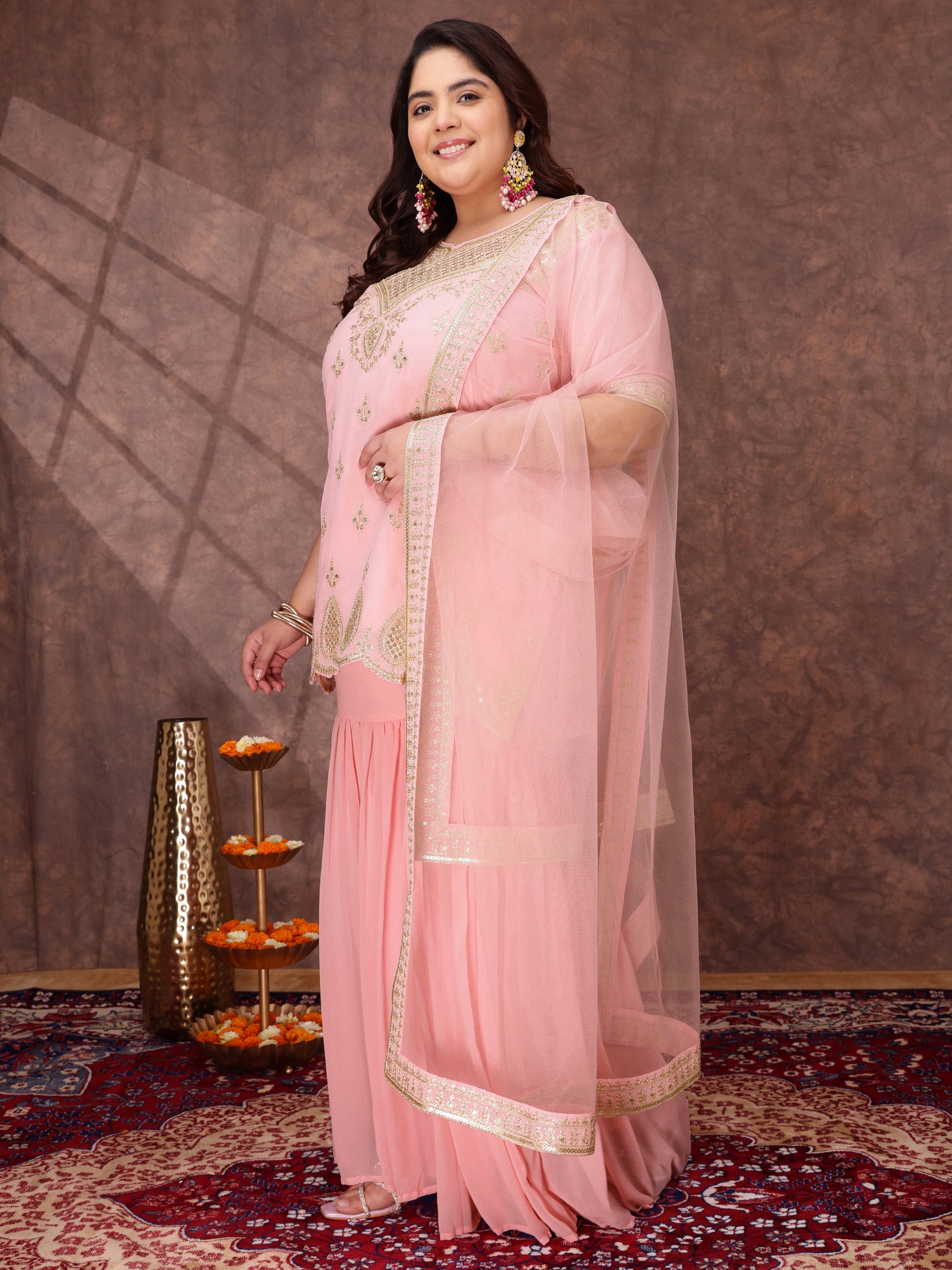 Women Ethnic Motifs Embroidered Regular Kurta & Sharara With Dupatta - ID