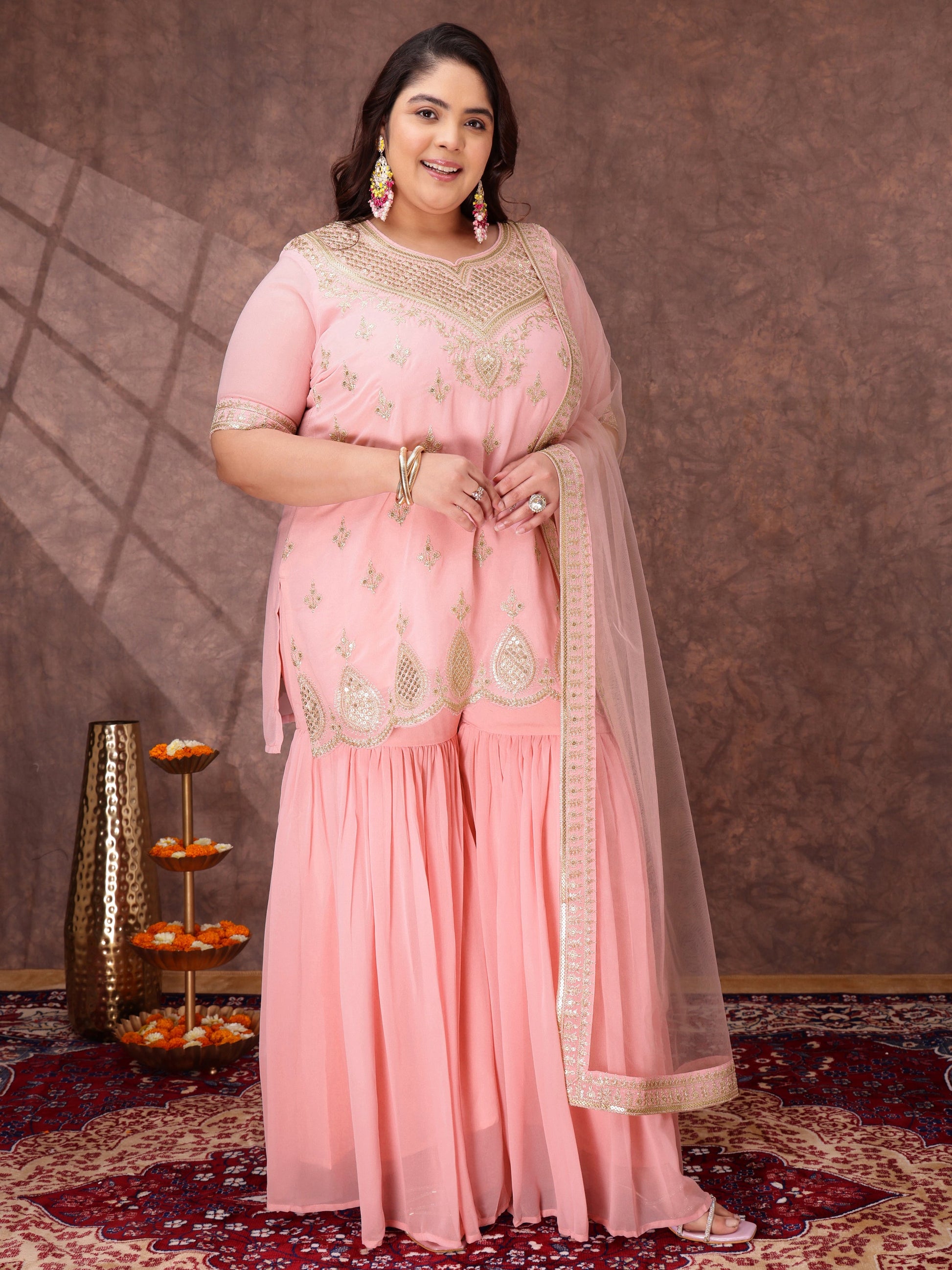 Women Ethnic Motifs Embroidered Regular Kurta & Sharara With Dupatta - ID