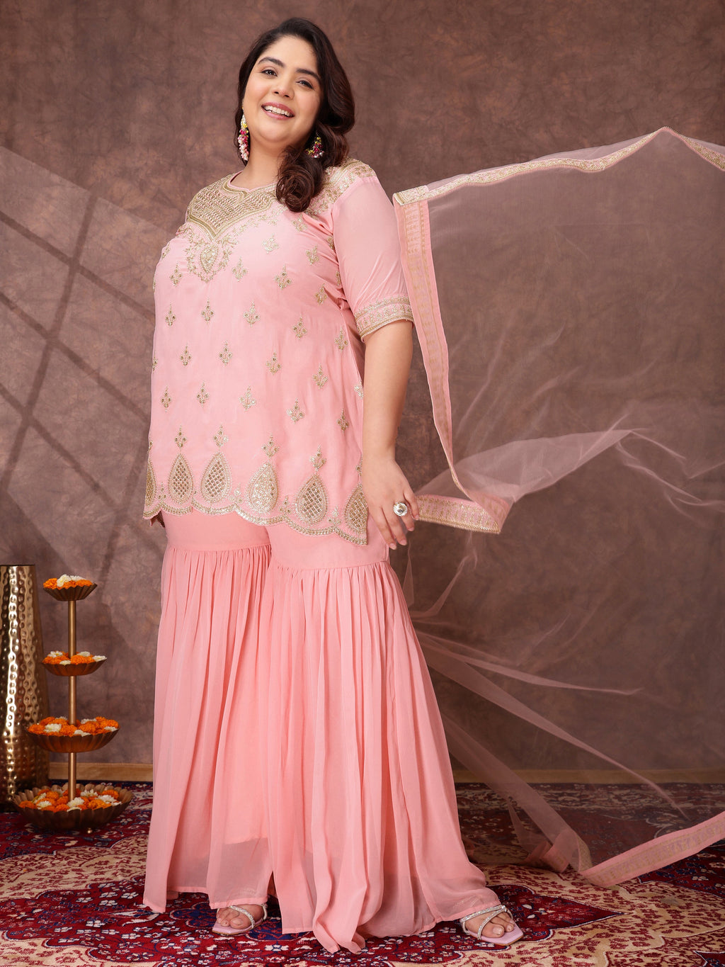 Women Ethnic Motifs Embroidered Regular Kurta & Sharara With Dupatta - ID