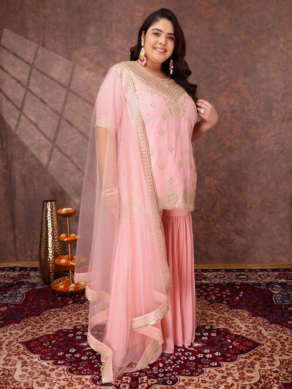 Women Ethnic Motifs Embroidered Regular Kurta & Sharara With Dupatta - ID