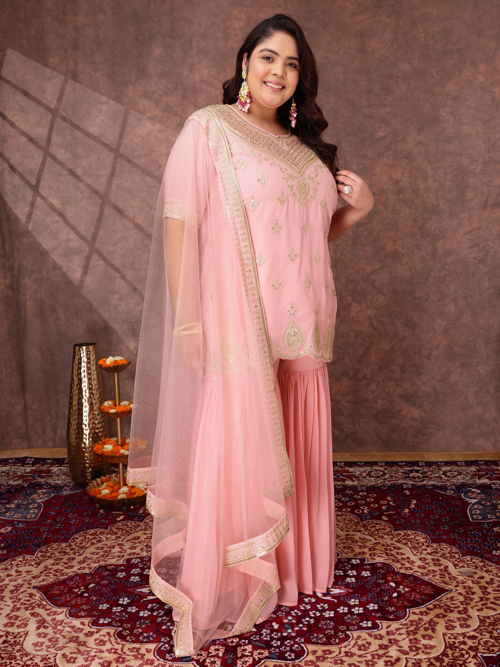 Women Ethnic Motifs Embroidered Regular Kurta & Sharara With Dupatta - ID