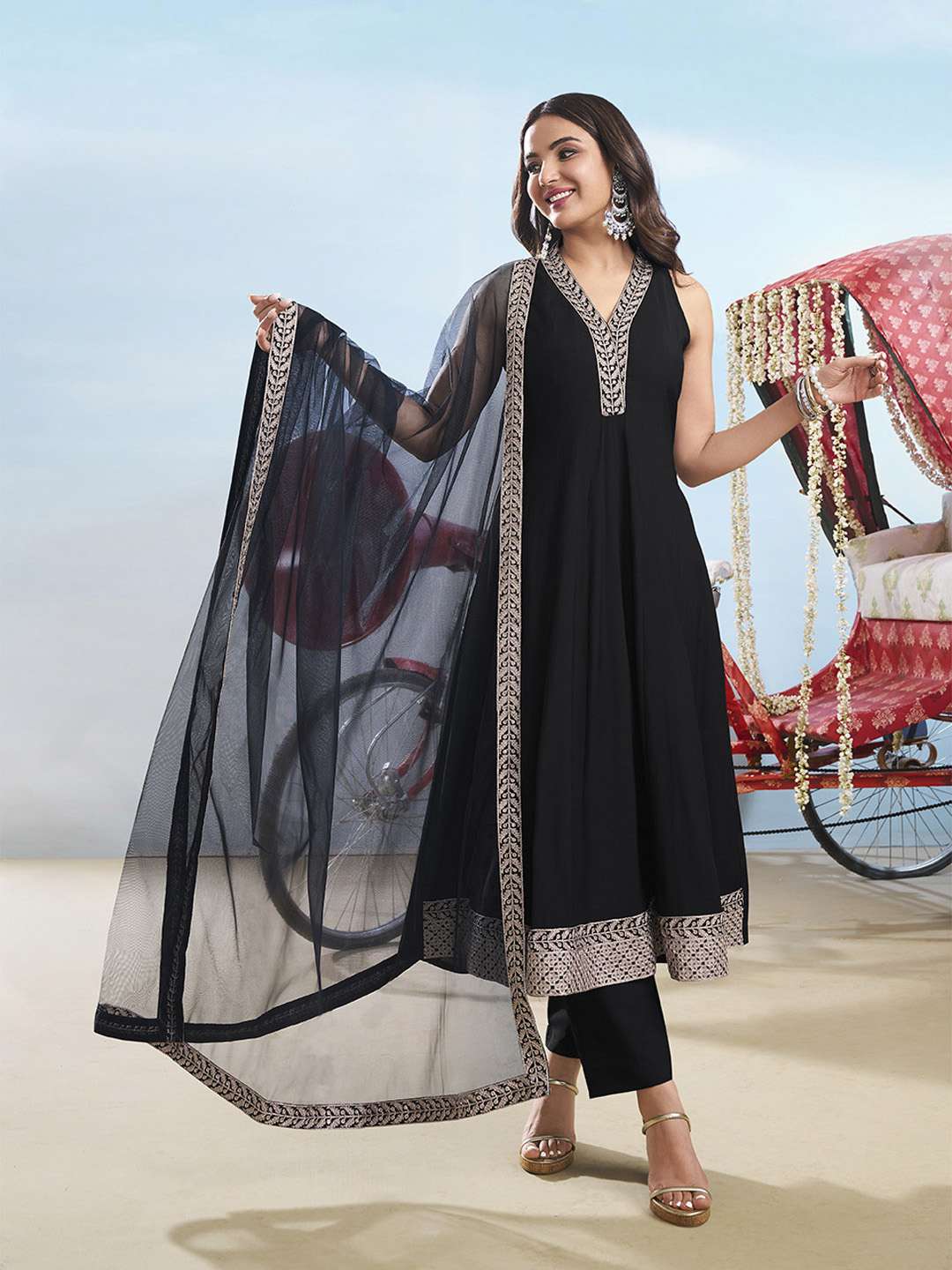 Women Floral Yoke Design Regular Kurta with Trousers & With Dupatta