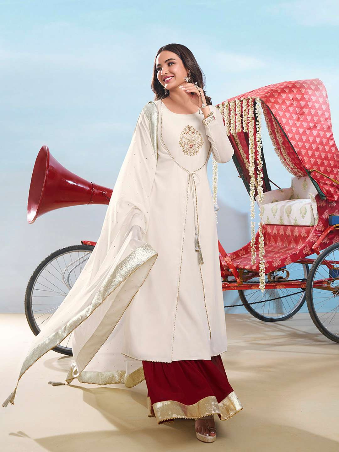 Women Ethnic Motifs Embroidered Kurta with Palazzo & Dupatta