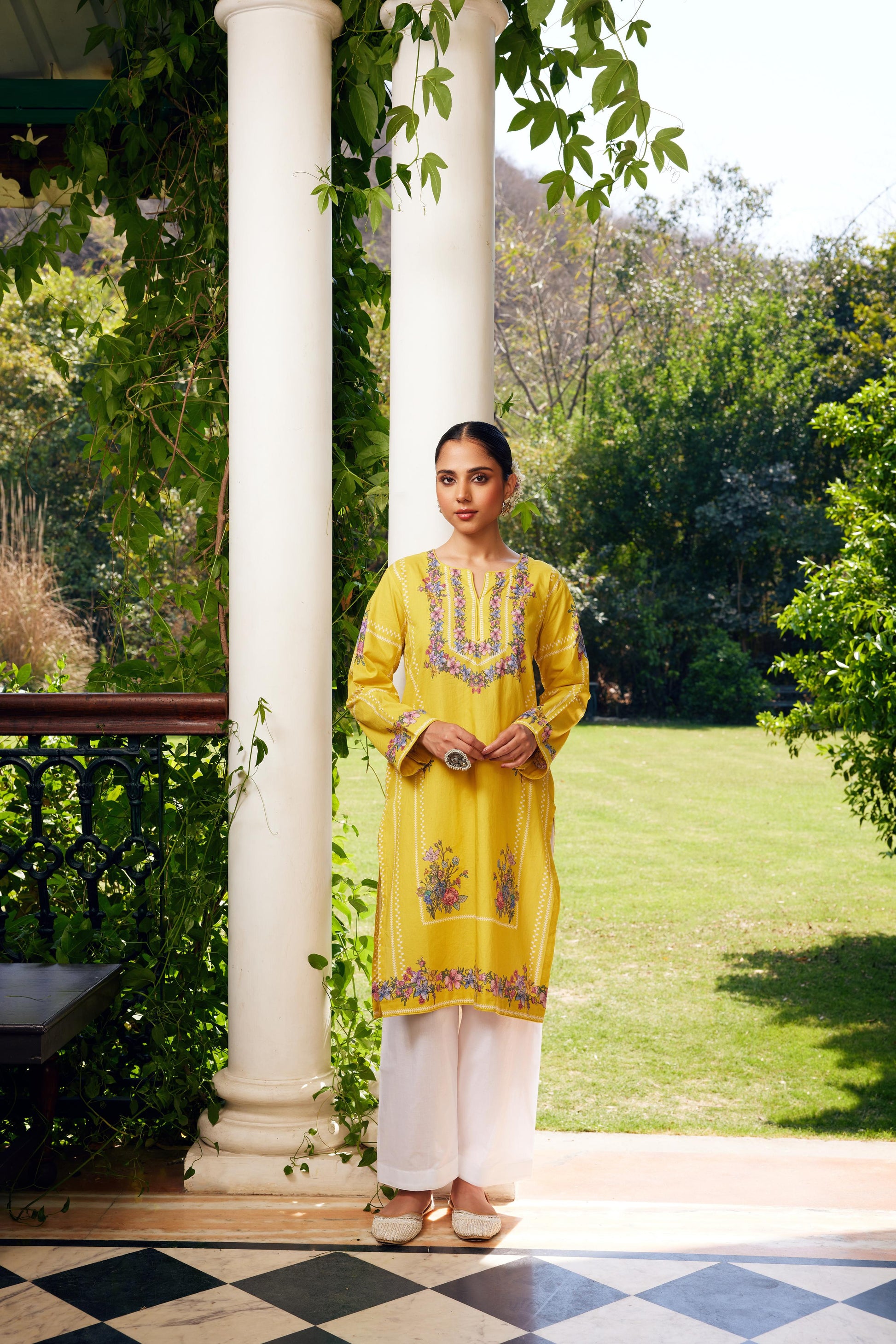 Gulzaar Short Yellow Checked Kurta Set of 3