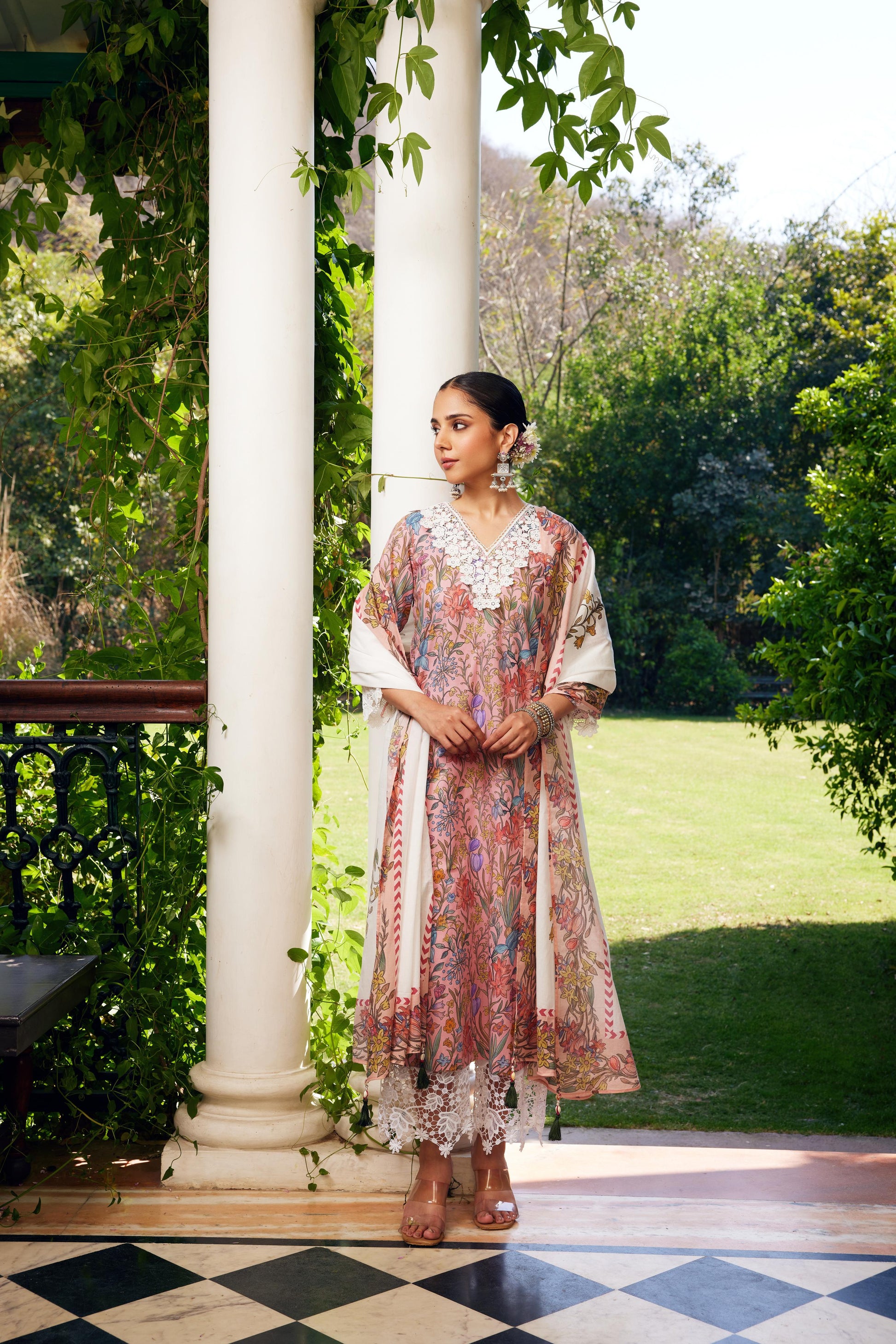 Gulzaar Peach Printed Kurta Set of 3
