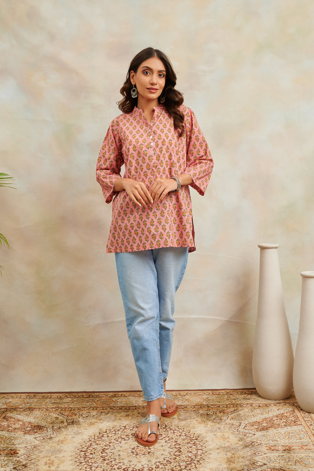 Peach Hand Block Printed Cotton Tunic