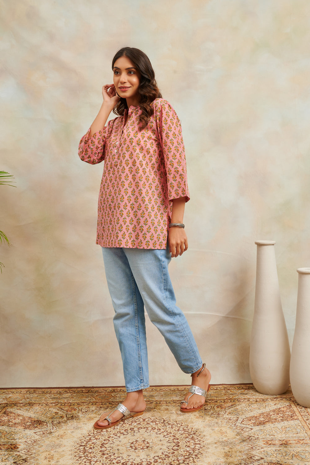 Peach Hand Block Printed Cotton Tunic