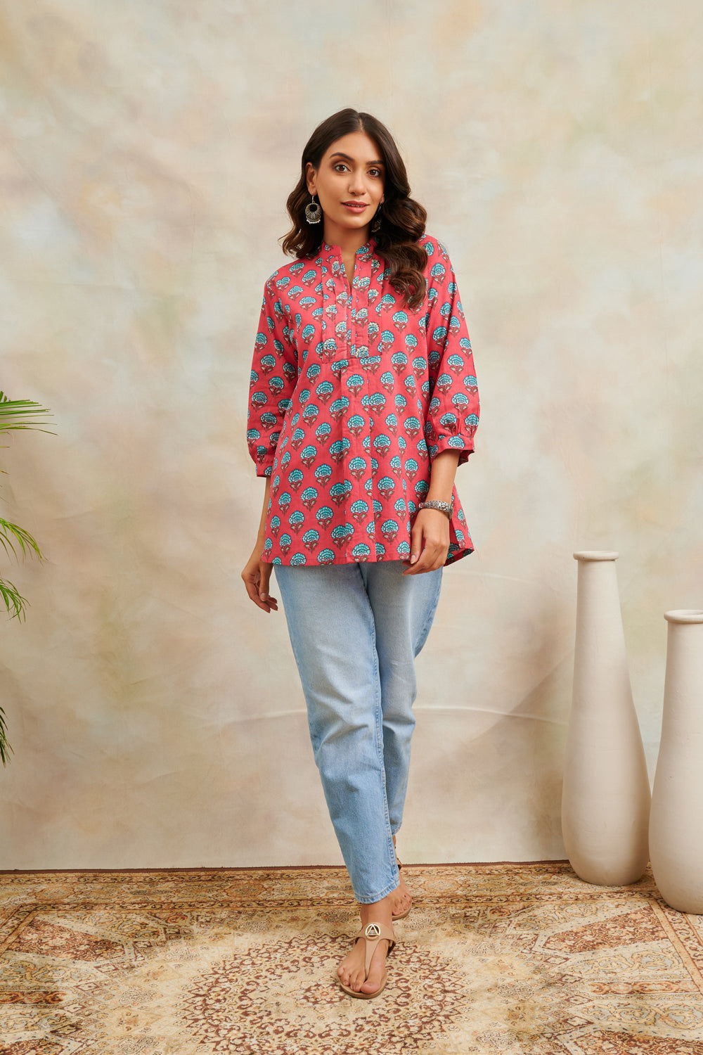 Fusia Pink Printed Cotton Tunic