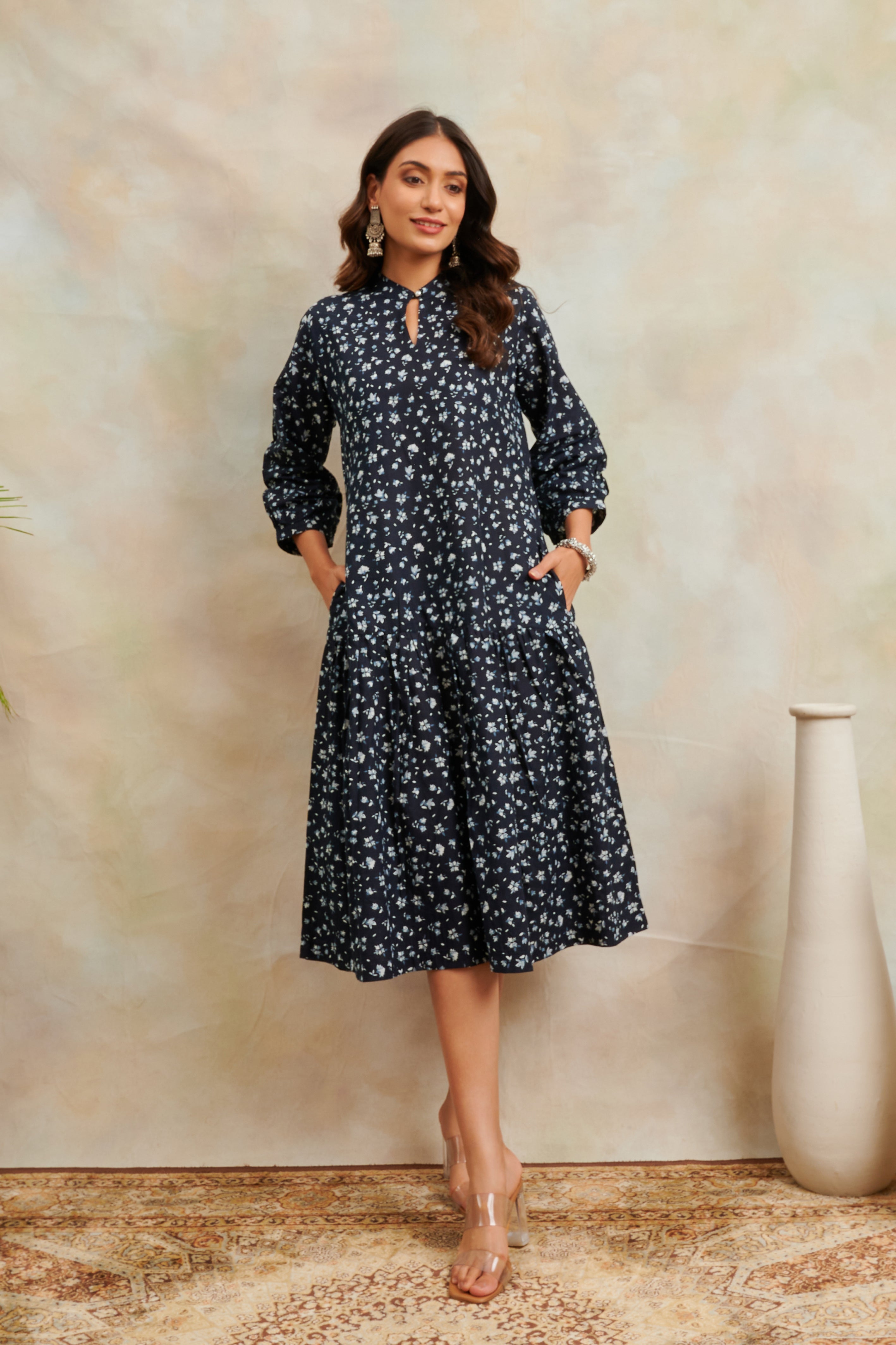 Black Printed Layered Cotton Dress