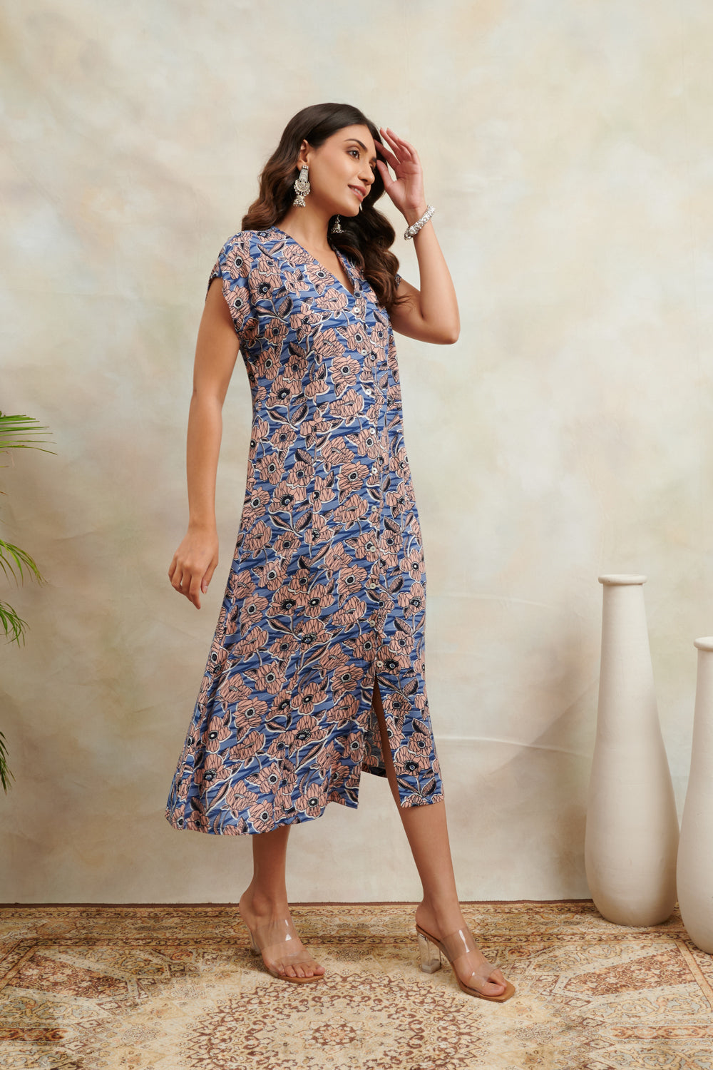 Blue Printed Modal Dress