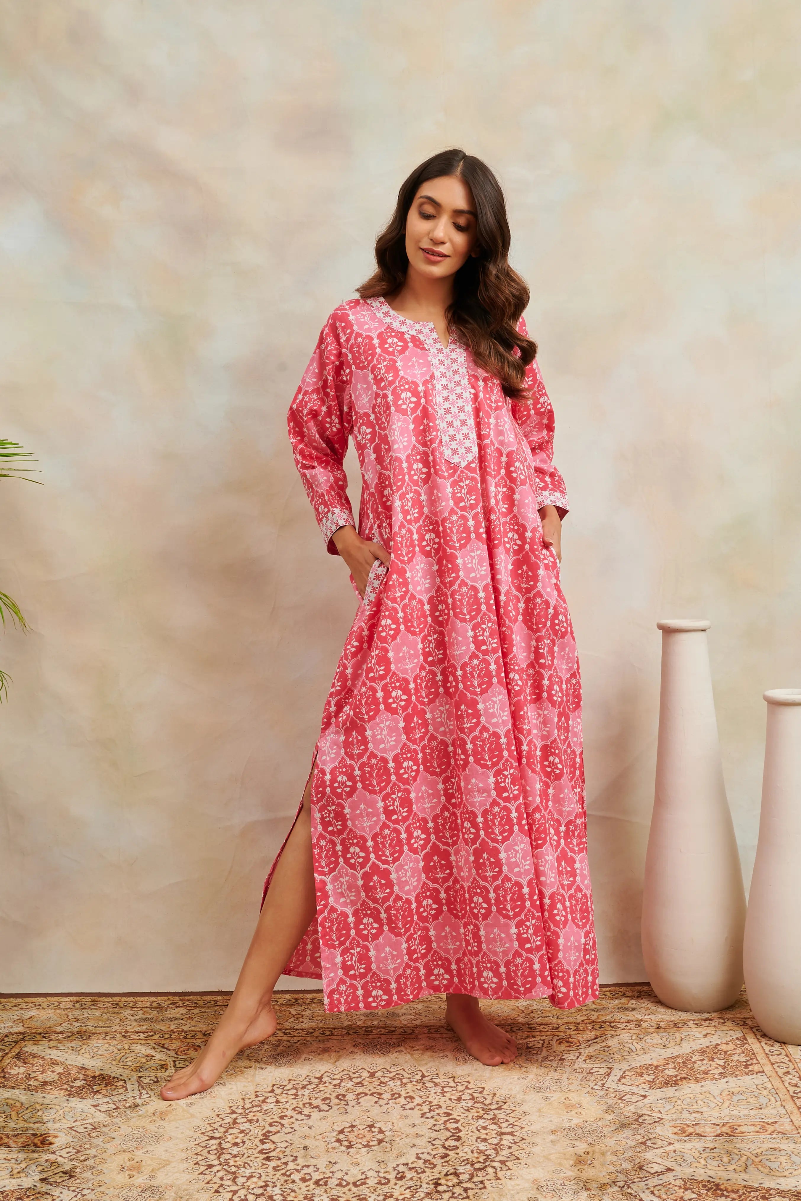 Pink Printed Kaftan