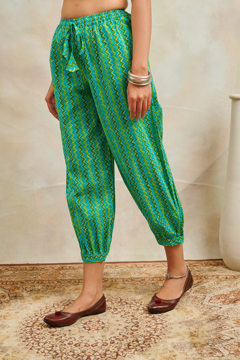 Teal Blue Printed Izhaar Pants