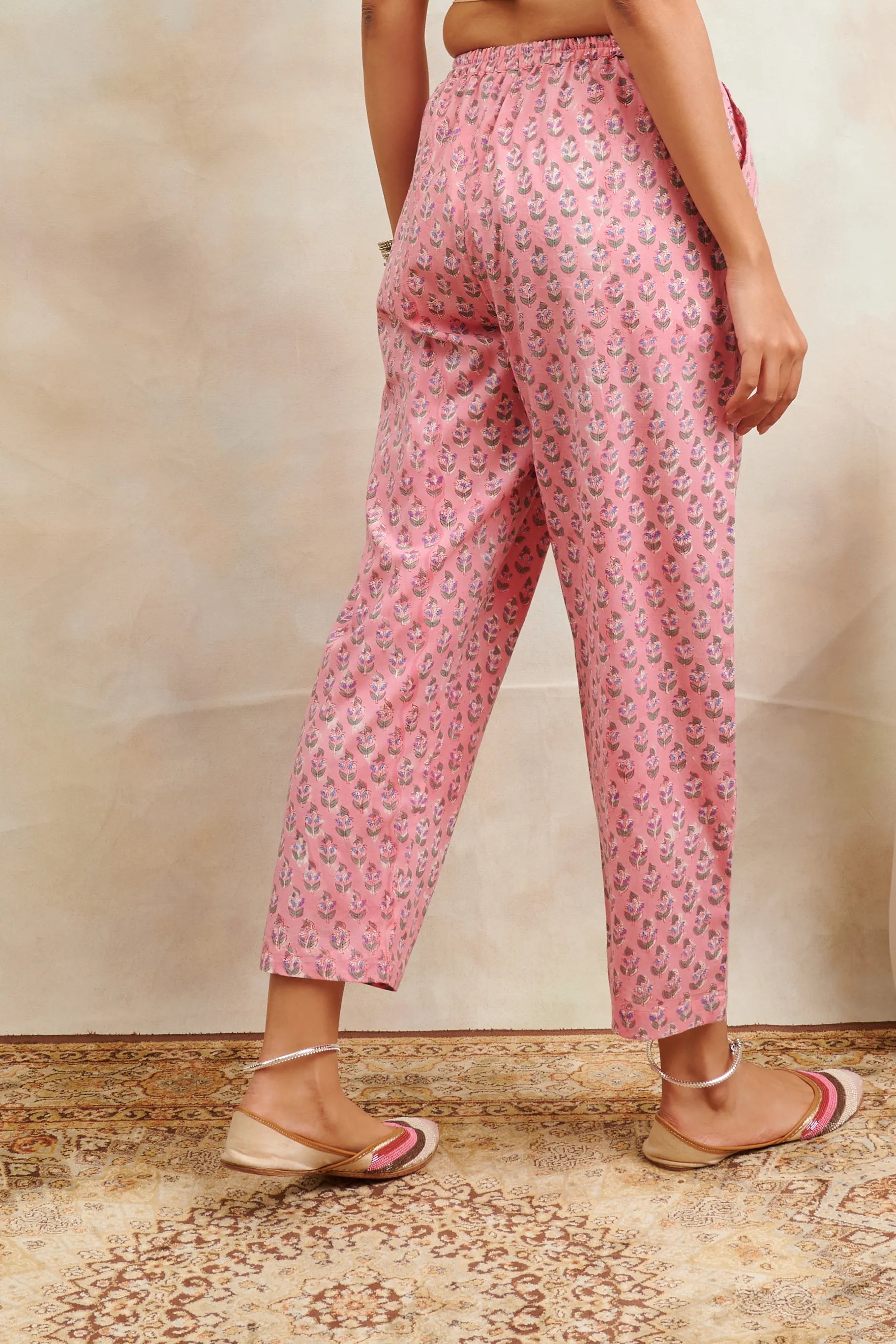 Pink/Blue Hand Block Printed Farsi Pants