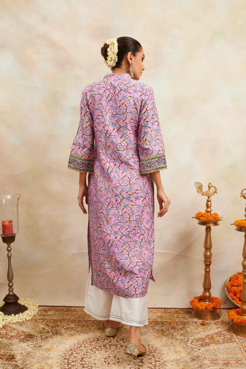 Mauve Hand Block Printed Chanderi Silk Kurta