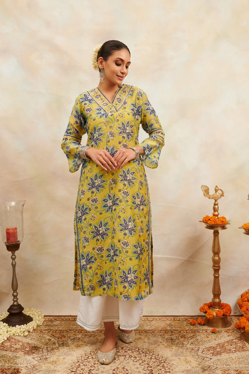 Green Hand Block Printed Chanderi Silk Kurta