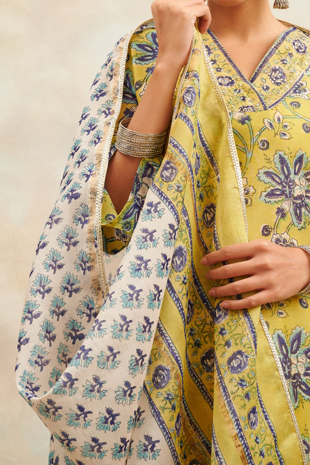 Green Hand Block Printed Chanderi Silk Kurta