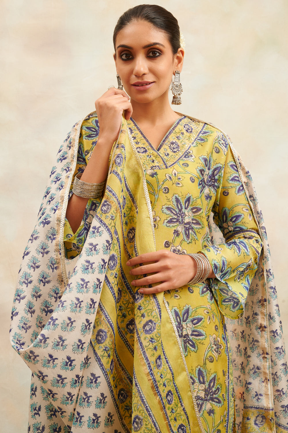 Green Hand Block Printed Chanderi Silk Kurta