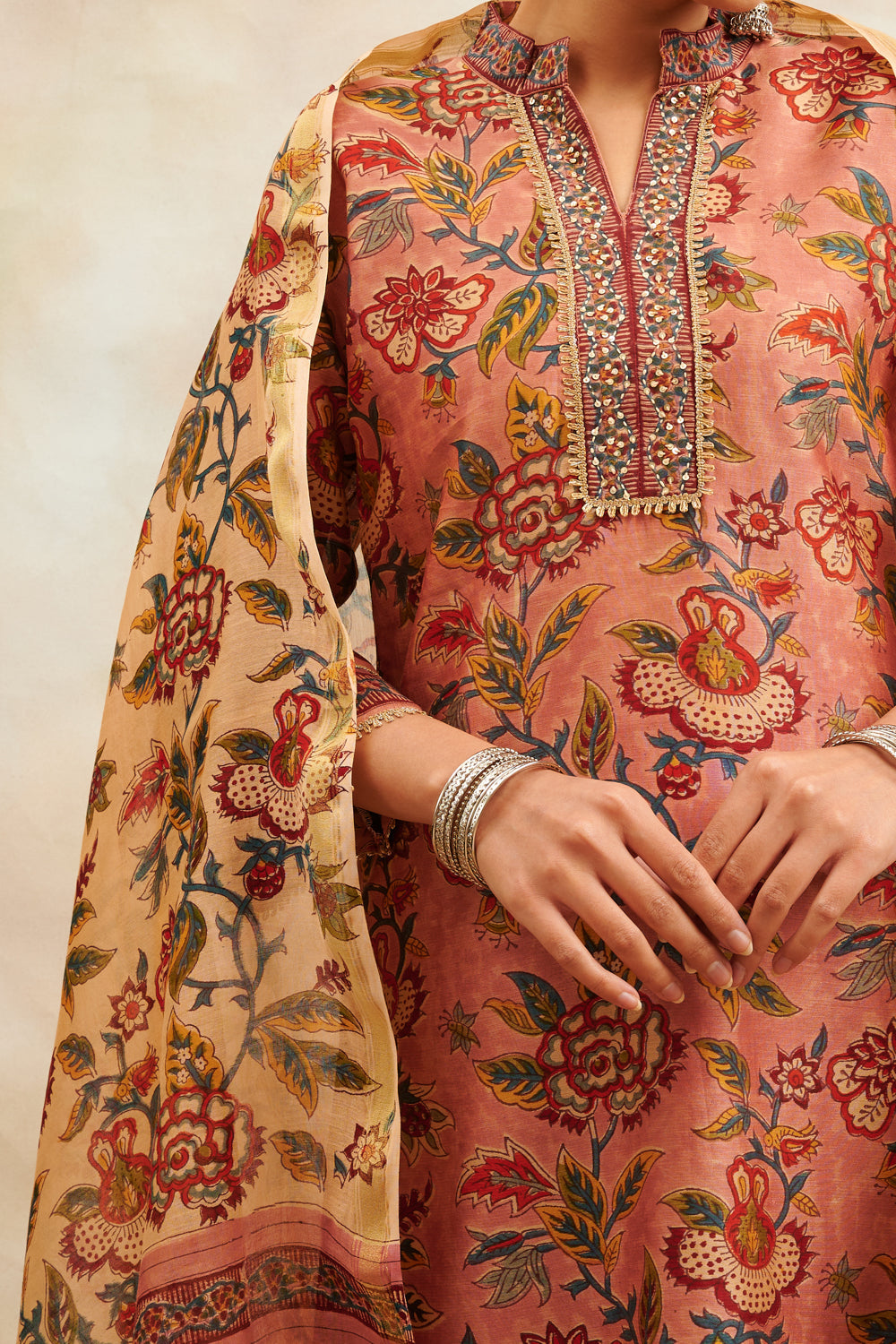 Rust Hand Block Printed Chanderi Silk Kurta