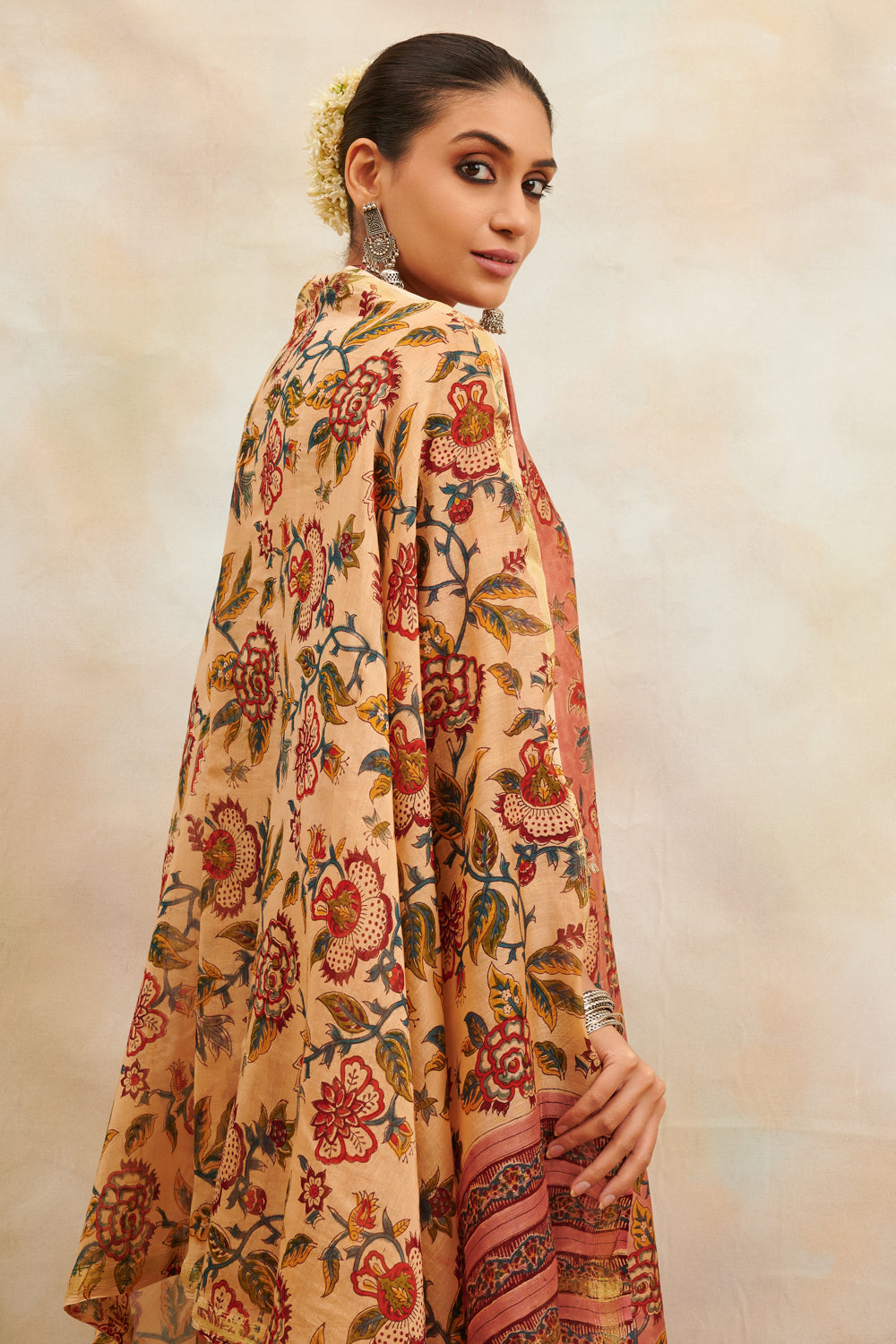 Rust Hand Block Printed Chanderi Silk Kurta