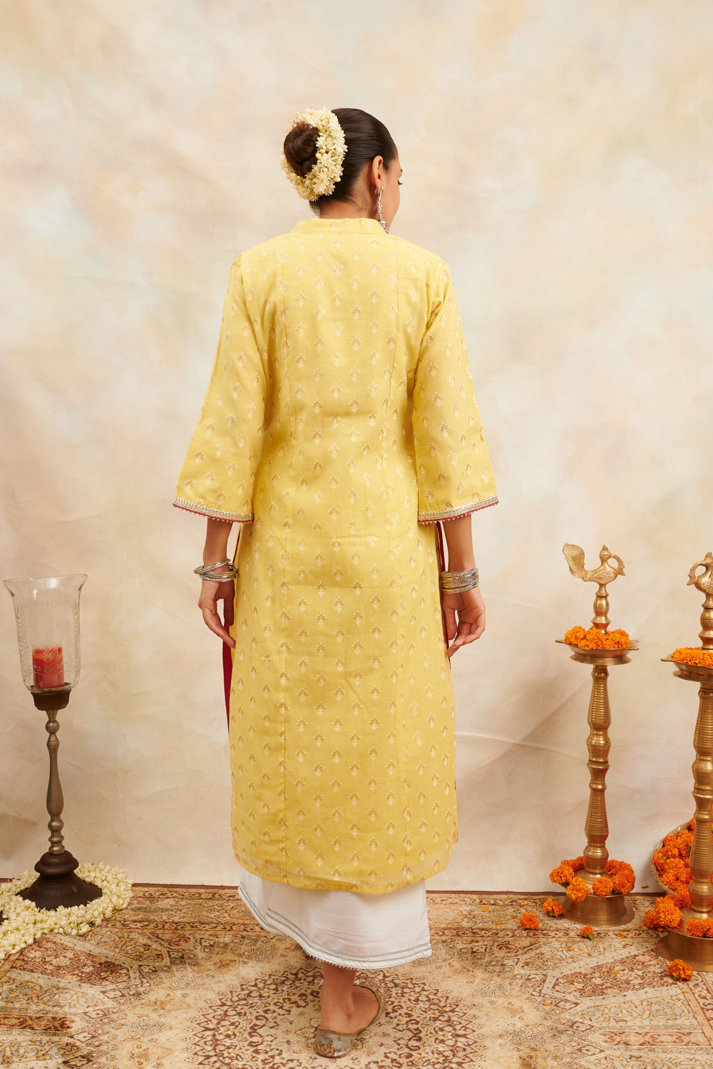 Yellow Khari Printed Chanderi Silk Kurta