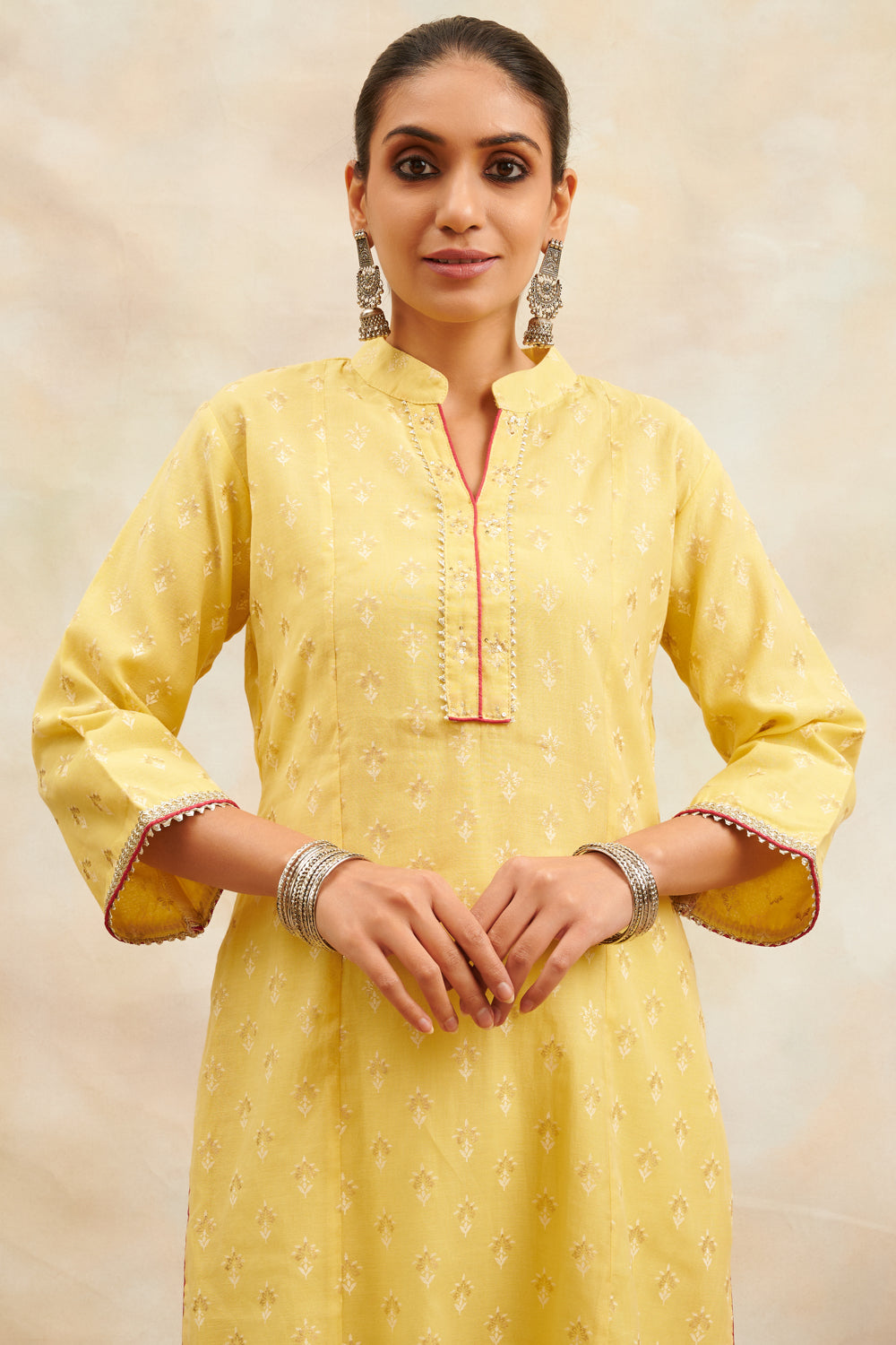 Yellow Khari Printed Chanderi Silk Kurta