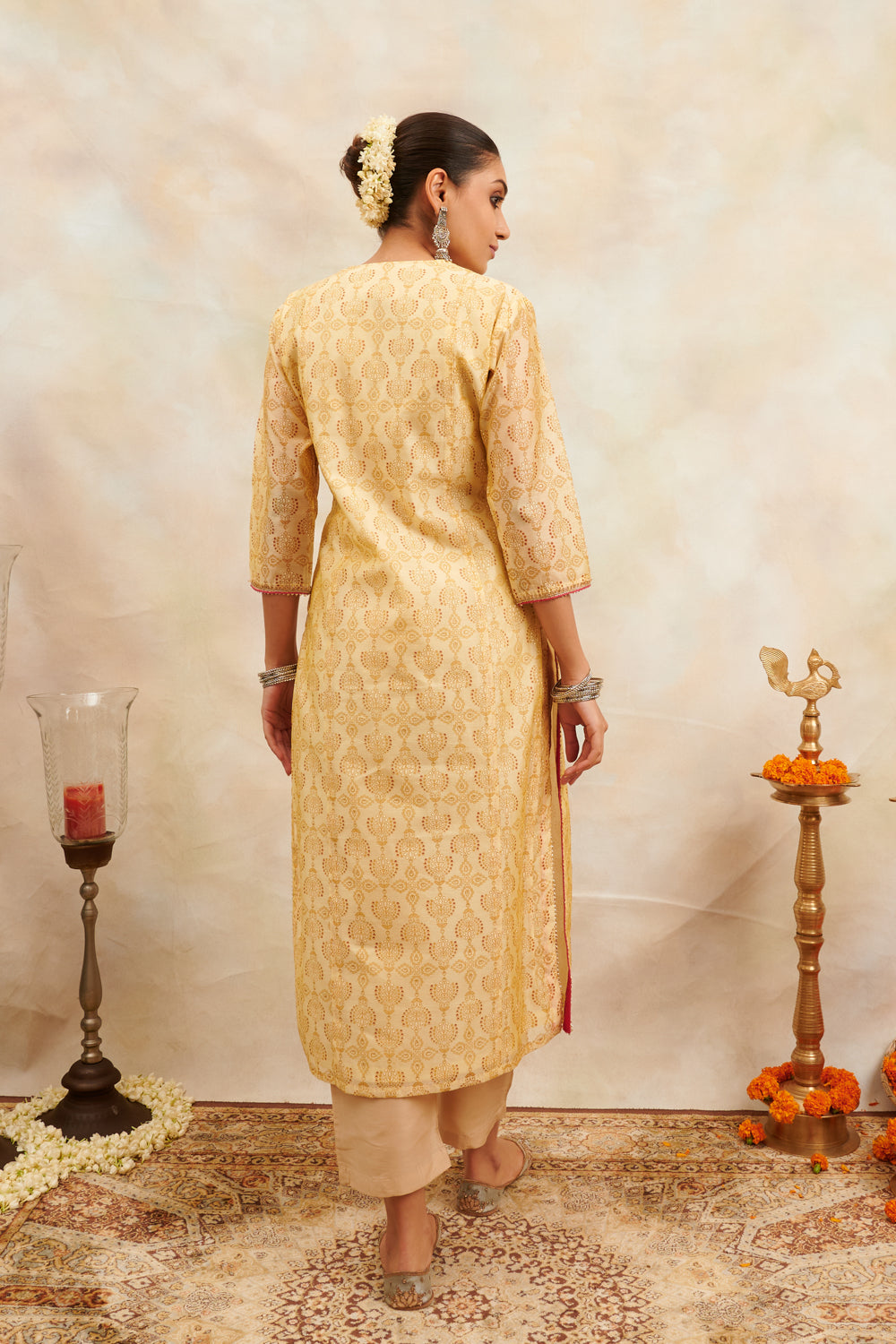 Yellow Khari Printed Chanderi Silk Kurta