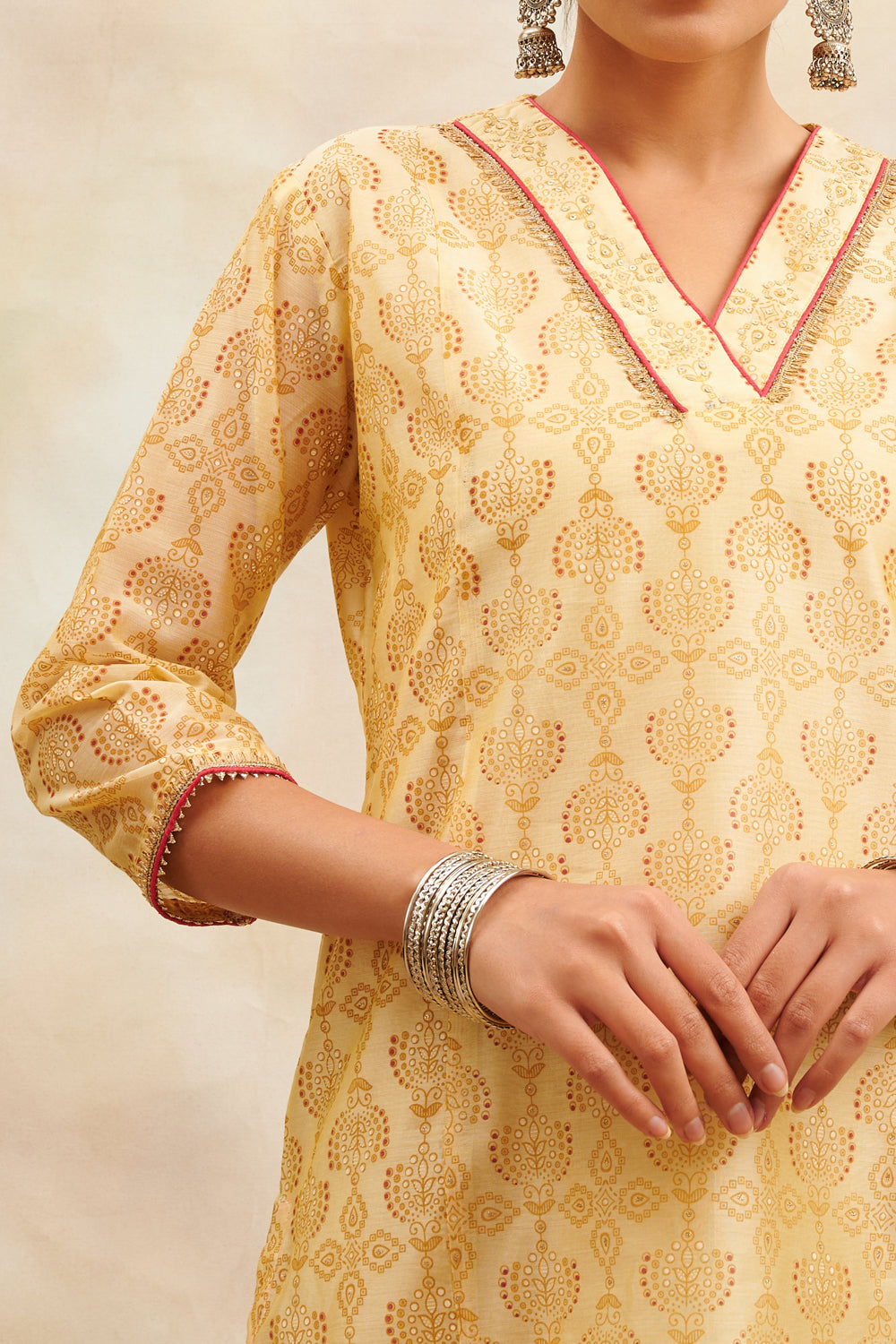 Yellow Khari Printed Chanderi Silk Kurta