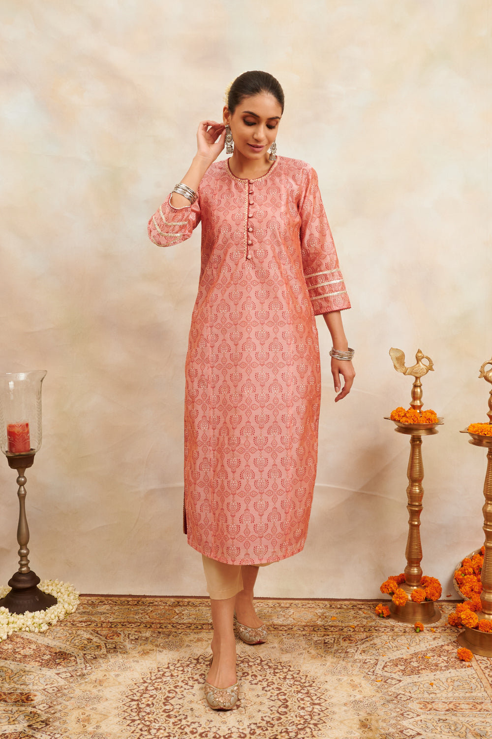 Rust Khari Printed Chanderi Silk Kurta