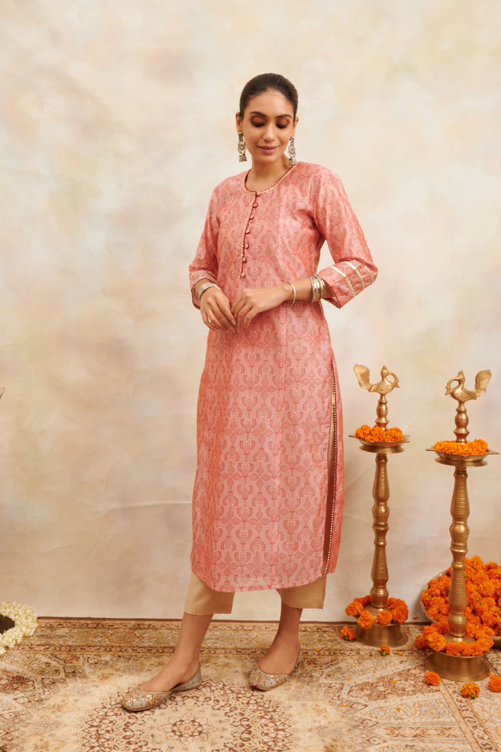 Rust Khari Printed Chanderi Silk Kurta