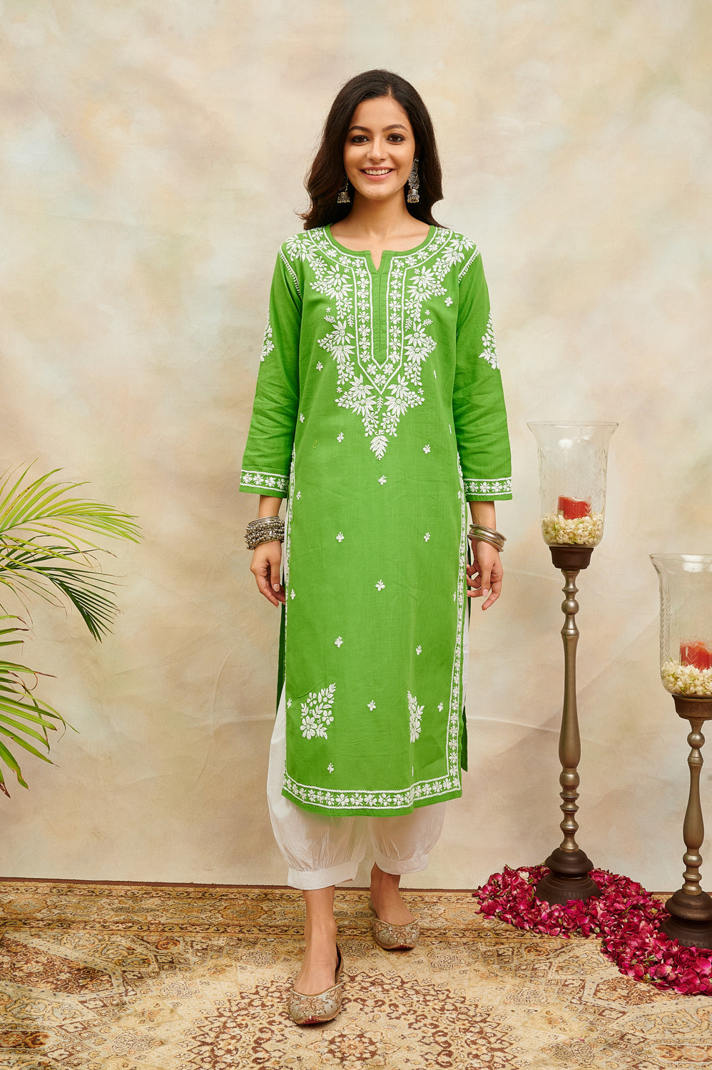 Green Chikankari Handloom Kurta