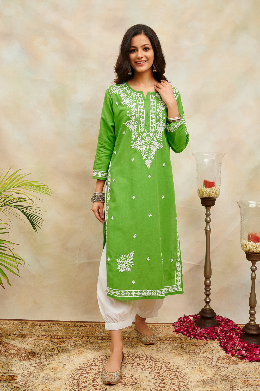 Green Chikankari Handloom Kurta