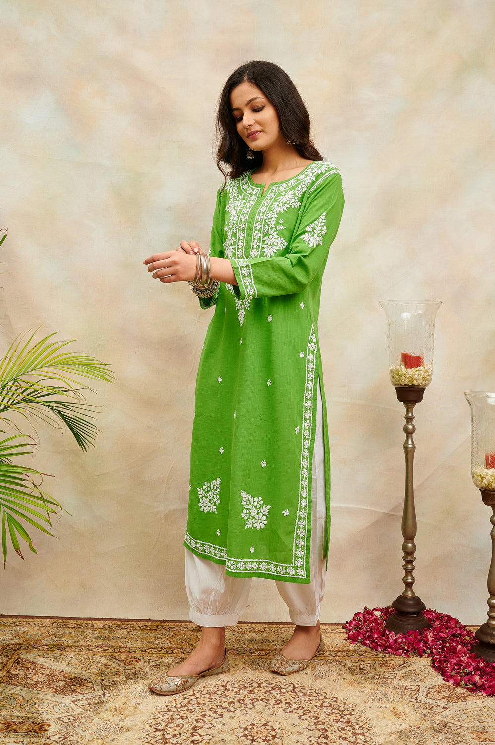 Green Chikankari Handloom Kurta