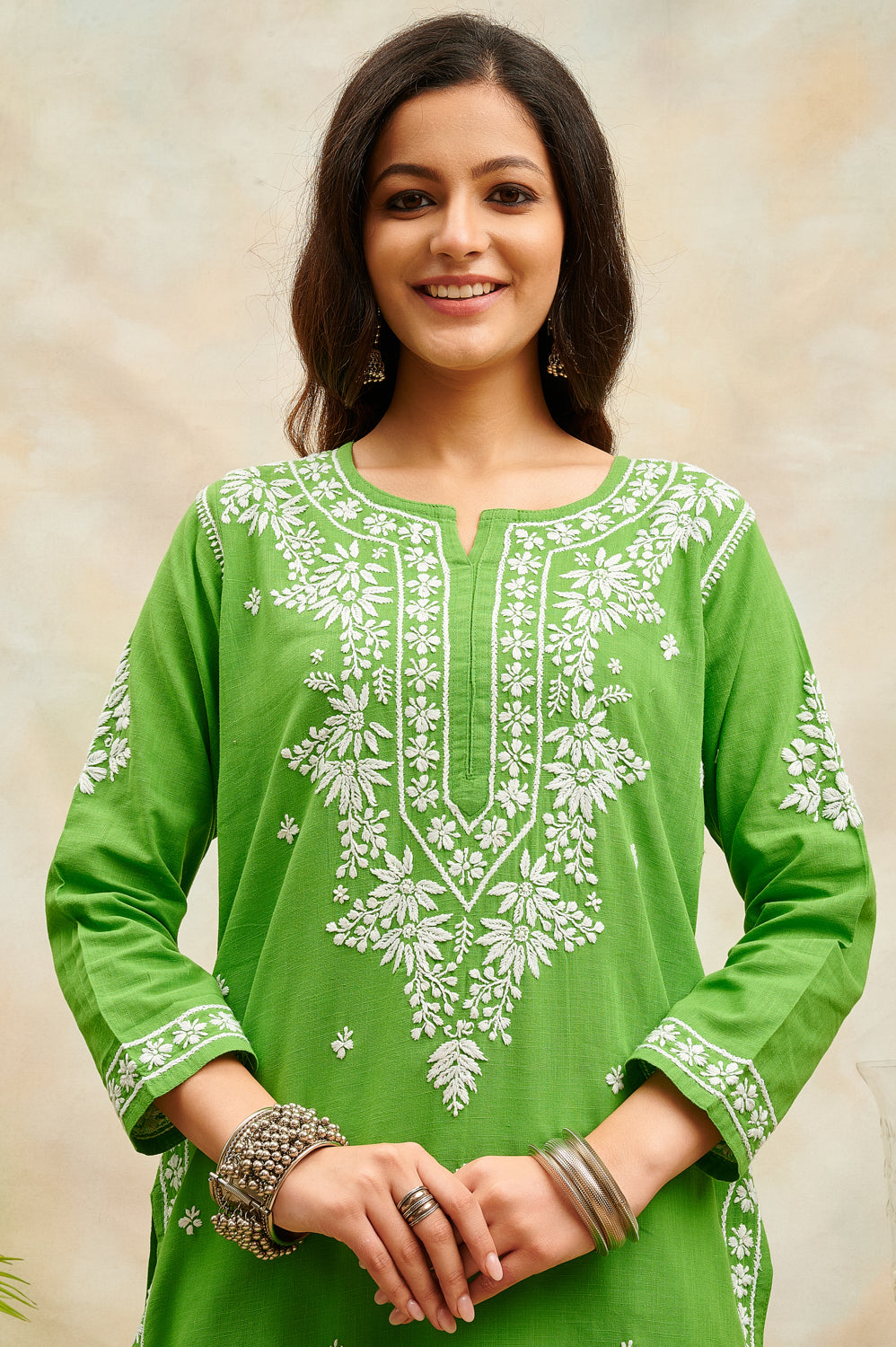 Green Chikankari Handloom Kurta