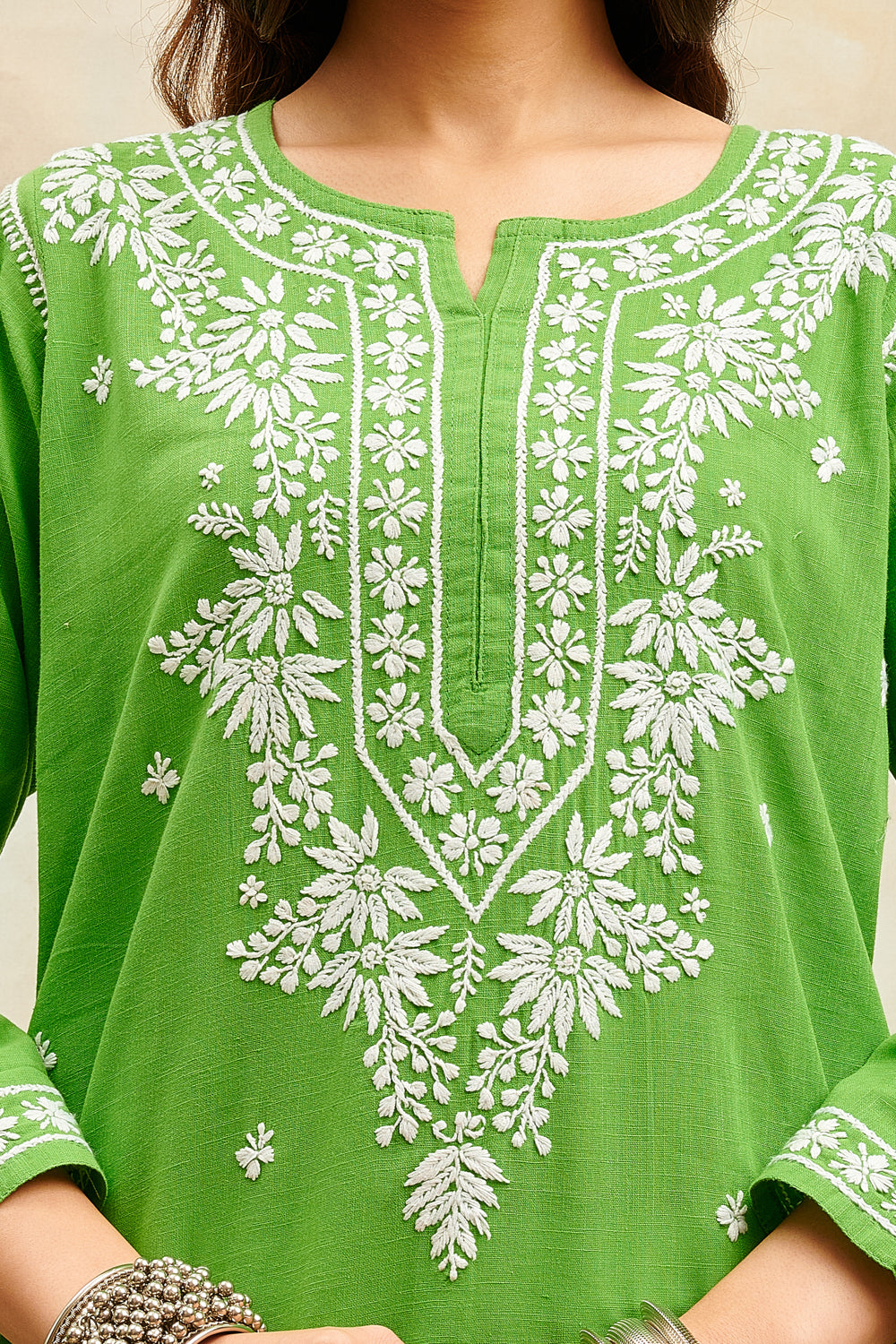 Green Chikankari Handloom Kurta