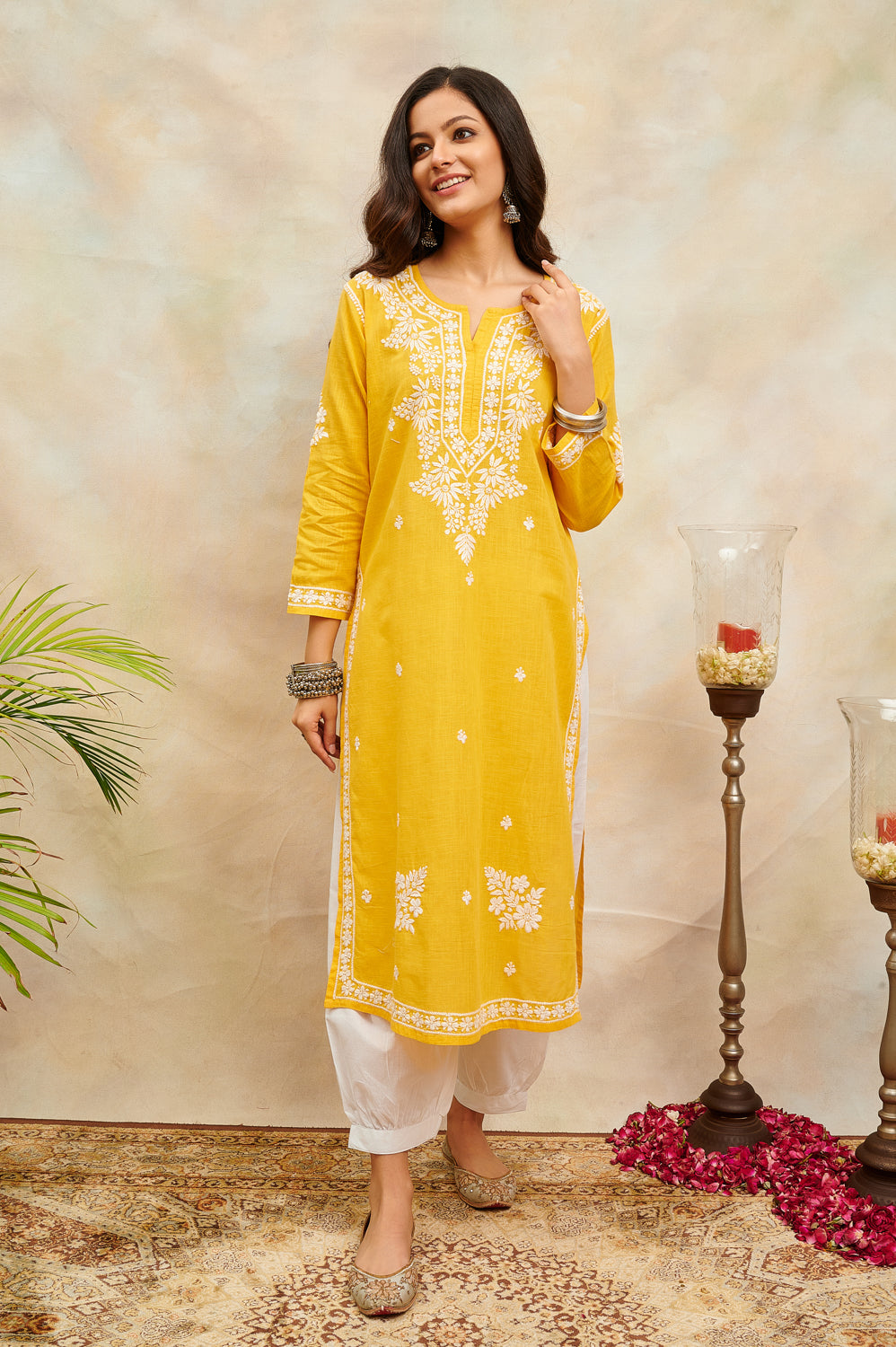 Yellow Chikankari Handloom Kurta