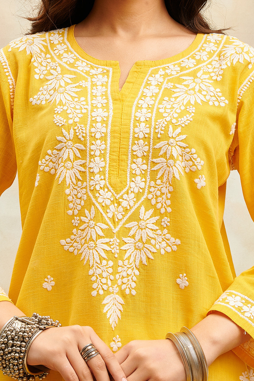 Yellow Chikankari Handloom Kurta