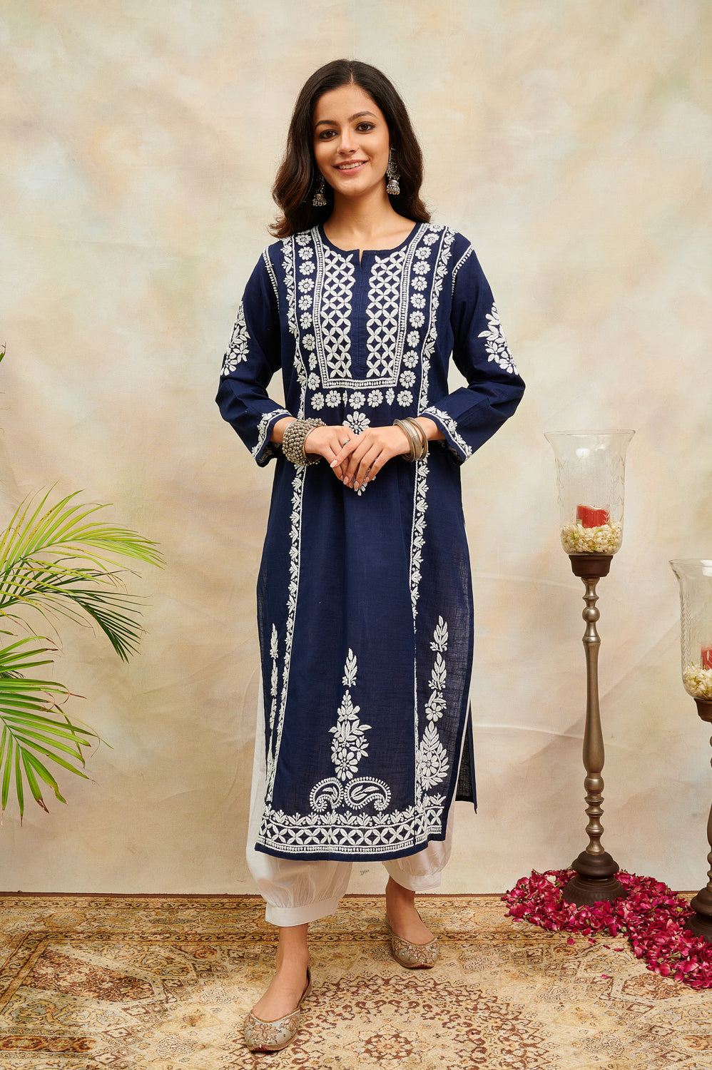 Navy Blue Chikankari Handloom Kurta